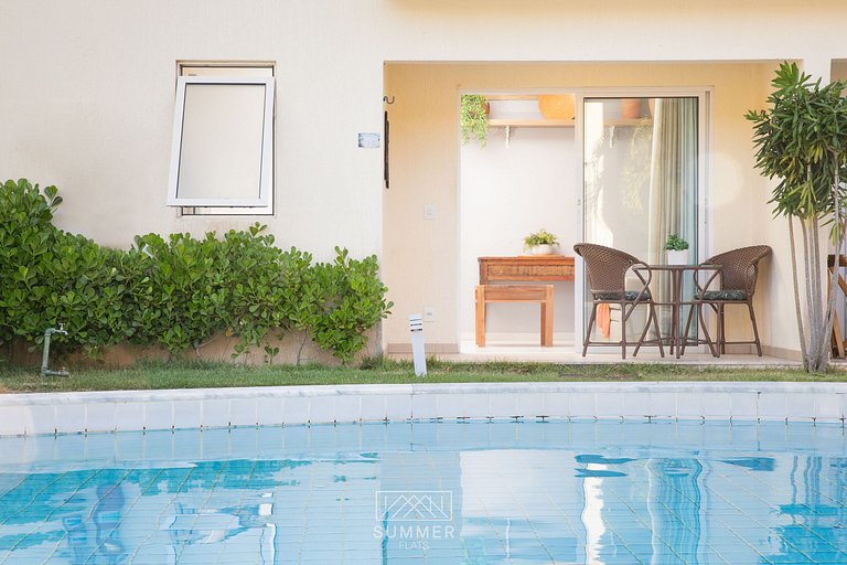 102- Apê climatizado terreo frente piscina