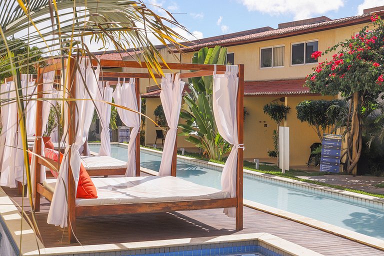 Apê climatizado com vista piscina