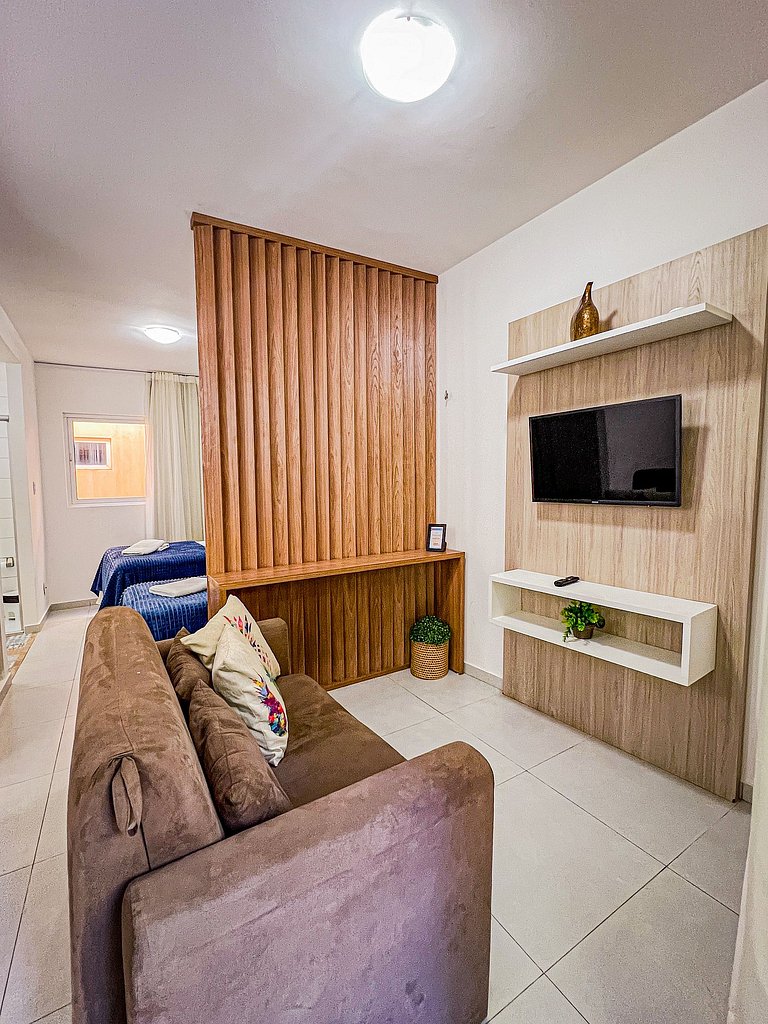 Apart charmoso vista jardim