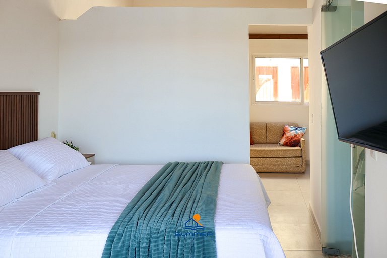 Apê climatizado com vista piscina