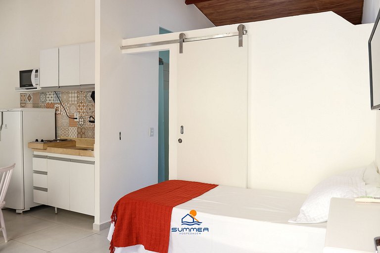 Apê climatizado com vista piscina