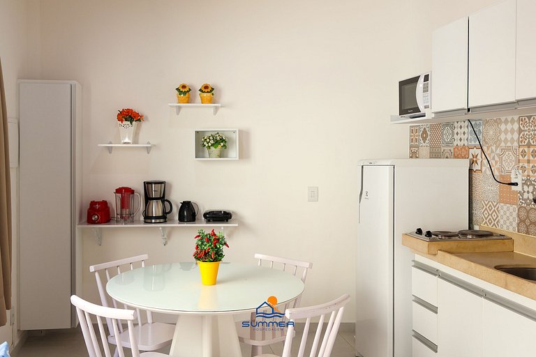 Apê climatizado com vista piscina